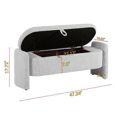 Gray Boucle Upholstered Oval Storage Footstool Bench