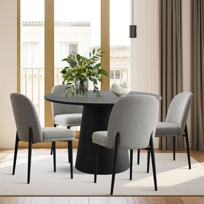 5 Piece Dining Set for 4,Black Extendable Dining Table with 4 Upholstered Armless Dining Chairs for Dining Room,Kitchen-Maison Boucle