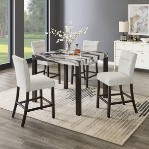 Roundhill Furniture Cavira Modern Faux Marble Counter Height Dining Table with 4 Stools - 1 of 4