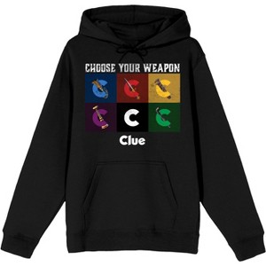 Clue Choose Your Weapon Grid Adult Black Long Sleeve Hooded Sweatshirt - 1 of 4
