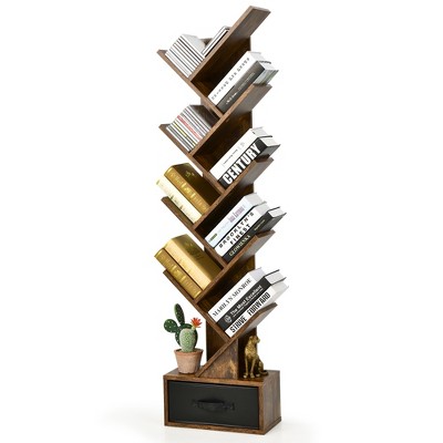 Costway 10-tier Tree Bookshelf With Drawer Free-standing Bookcase Storage  Shelf Whiterown : Target