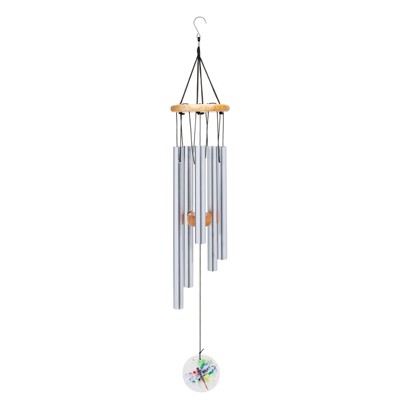 Nat & Jules Dean Crouser Dragonfly Watercolor Green 26 x 4 Aluminum and Wood Wind Chime