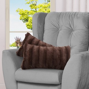 Cheer Collection Luxurious Faux Fur Throw Pillows Set of 2 - Chocolate (12" x 20") - 1 of 4
