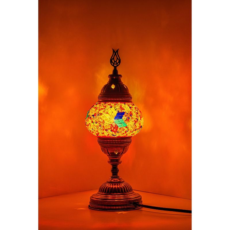 Kafthan 14.5 in. Handmade Multicolor Flowers Mosaic Glass Table Lamp with Brass Color Metal Base, 5 of 6