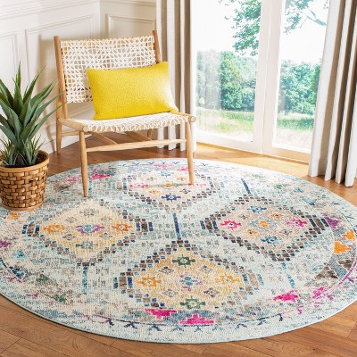 Blue Round Stain-Resistant Synthetic Area Rug