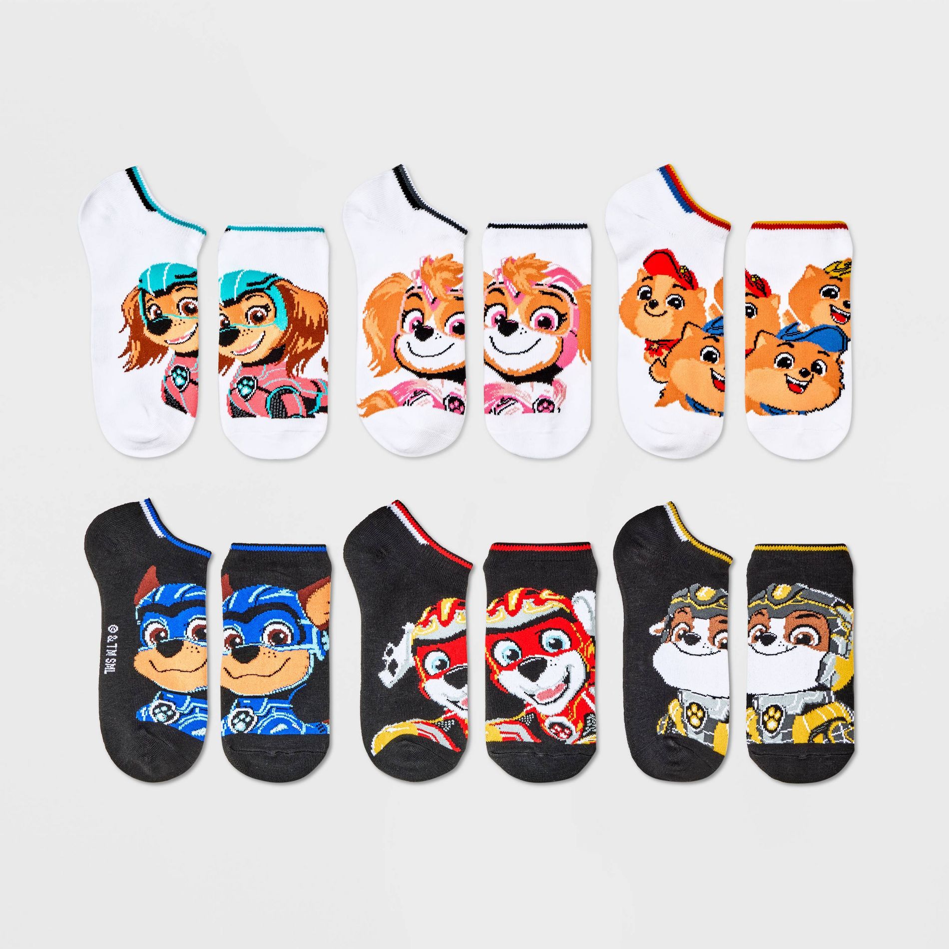 Boys' PAW Patrol 6pk No Show Socks - Black/White S/M