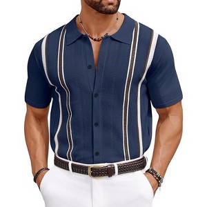 COOFANDY Knit Shirts for Men Casual Short Sleeve Button Down Shirts Summer Beach Stretch Fit Collared Shirts - 1 of 4