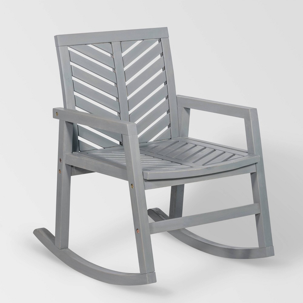 Photos - Garden Furniture Slatted Chevron Acacia Wood Patio Rocking Chair Gray Wash - Saracina Home: