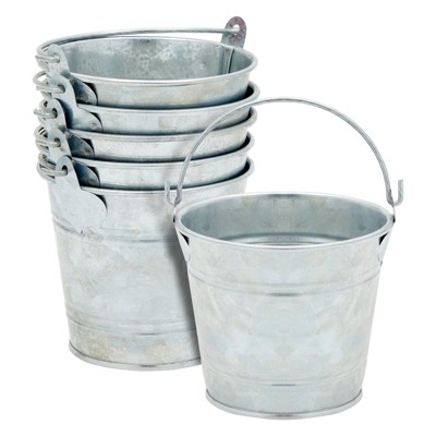 Juvale 6 Pack Small Metal Buckets with Handle for Home Decor, Galvanized Pails for Succulents, Party Favors, 3 Inches