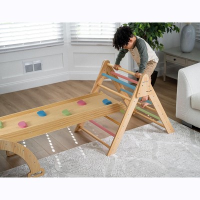 Avenlur Hazel Wooden Indoor Climbing Gym with Colored Bars and Slide