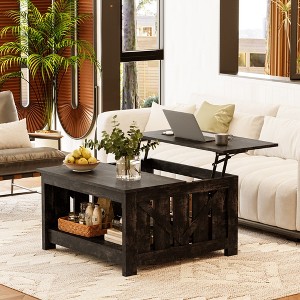 WOWLIVE Lift Top Farmhouse Coffee Table with Storage, Wood Cocktail Table - 1 of 4