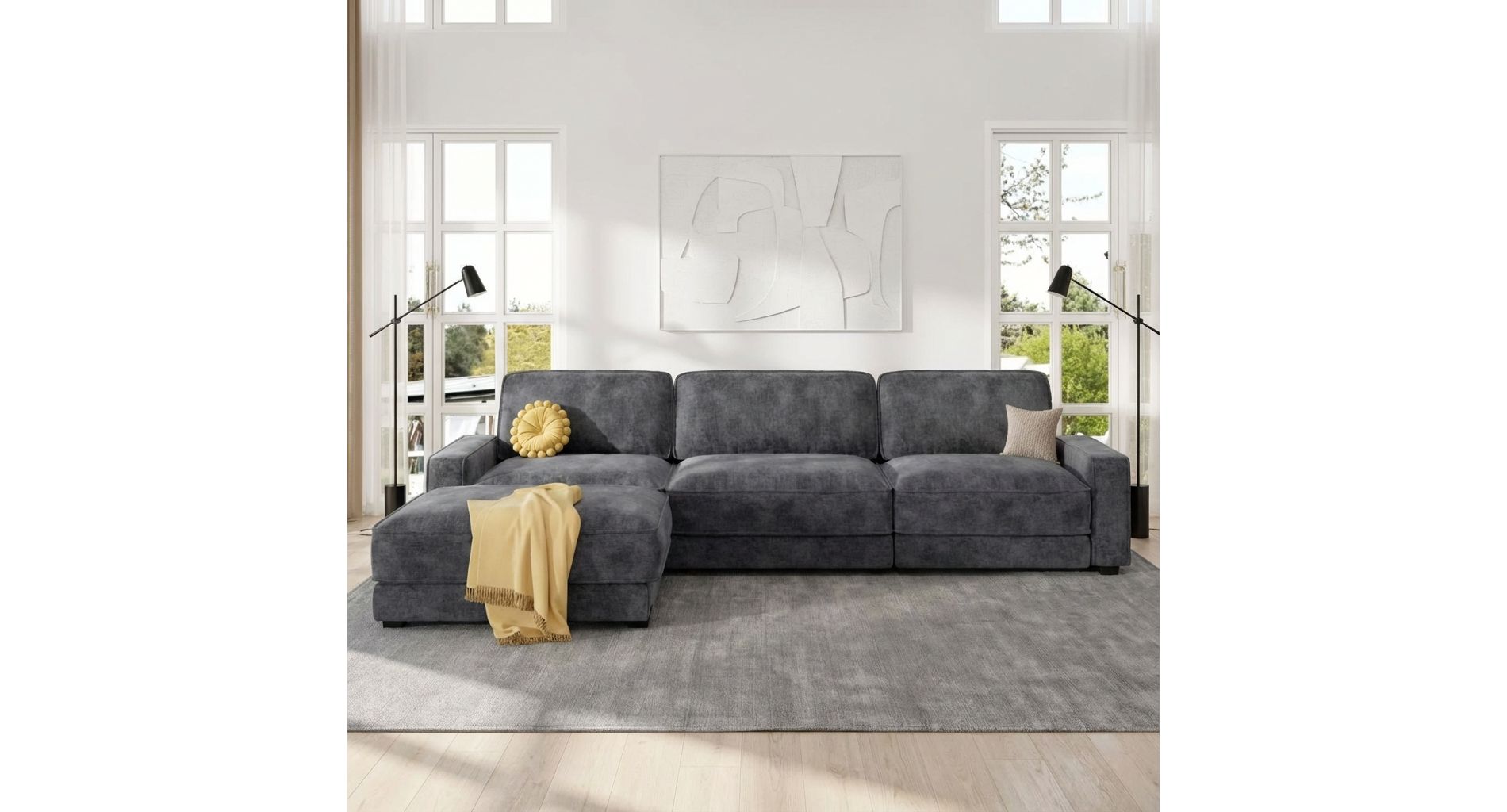 Dyonery 120" Modern Modular Sectional Sofa, Large L-Shaped Cloud Couch with Deep Seats, Luxury Chenille Fabric Living Room Furniture, Grey
