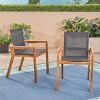 Gulches Outdoor Dining Chairs Set of 2 - Teak-Finished Acacia Frame + Black Mesh, Comfortable Armrest Design for Patio/Poolside/Dining Area - 4 of 4