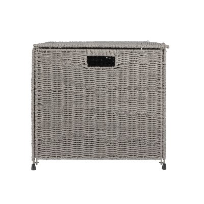 Large Gray Woven Paper Rope Storage Chest with Hinged Lid