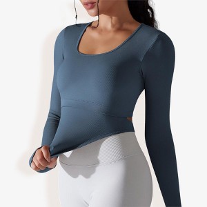 Anna-Kaci Active Women's Long Sleeve Crop Fashion Top with Ribbed Knit and Cut-Out Detailing - 1 of 4