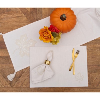 Neutral Beige Cotton Maple Leaf Embellished Placemats Set of 6