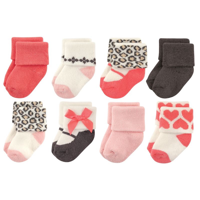 Luvable Friends Baby Girl Newborn and Baby Terry Socks, Leopard, 1 of 3