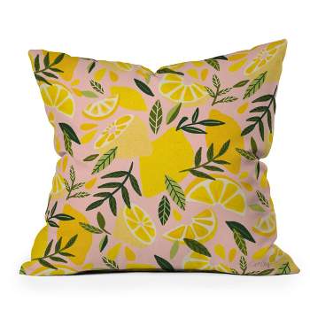 16"x16" Cat Coquillette Lemon Blooms Square Throw Pillow Pink - Deny Designs