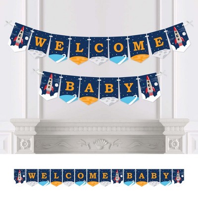 Big Dot of Happiness Blast Off to Outer Space - Rocket Ship Baby Shower Bunting Banner - Party Decorations - Welcome Baby