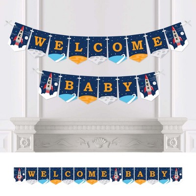 Big Dot of Happiness Blast Off to Outer Space - Rocket Ship Baby Shower Bunting Banner - Party Decorations - Welcome Baby