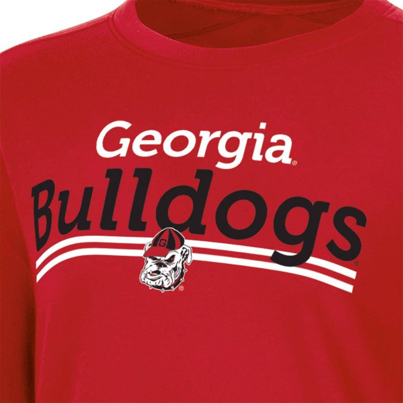 NCAA Georgia Bulldogs Women's Crew Neck Fleece Double Stripe Sweatshirt, 3 of 4