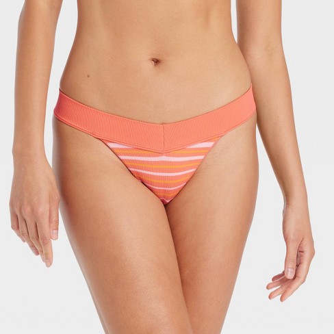 Women's Striped Seamless Thong - Auden™ Coral XS