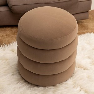 Alilang 16.93 inches Modern Round Pouf Ottoman with Layered Design for Living Room or Bedroom-Coffee - 1 of 4