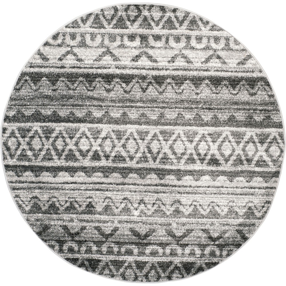 4' Geometric Loomed Round Area Rug Ivory/Charcoal - Safavieh