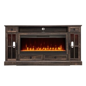 OKD 70" Fireplace TV Stand for 80 Inch TV, Farmhouse TV Stand w/Door & Drawers, Dark Rustic Oak - 1 of 4