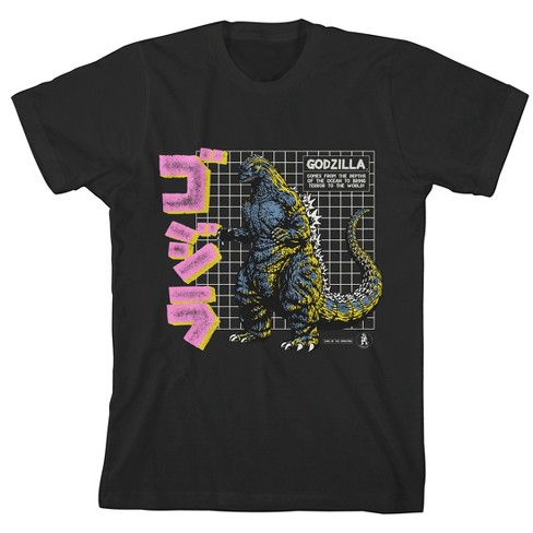 Godzilla Grid & Kanji Crew Neck Short Sleeve Boy's Black T-shirt - image 1 of 3