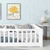 MAYEERTY Twin Floor Bed with Fence without Door, Rubber Wood Floor Guardrails White - 4 of 4