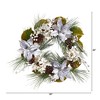 Nearly Natural 24” Silver Poinsettia, Hydrangea and Pinecones Artificial Christmas Wreath - 3 of 4