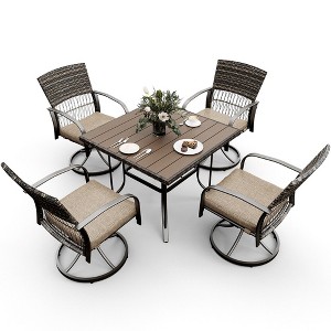 Pamapic 5-Piece Metal Patio Outdoor Dining Set with Square Table and Rattan Swivel Chairs with Cushion - 1 of 4