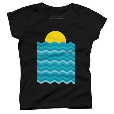 Girl's Design By Humans Sunset Waves By clingcling T-Shirt