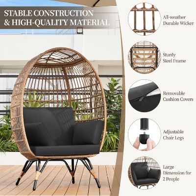 Oversized Black Wicker Egg Chair with Cushions