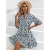 Clearlove Womens Spring Summer Casual V Neck Half Sleeve Floral Mini Tunic Short Dresses - 3 of 4