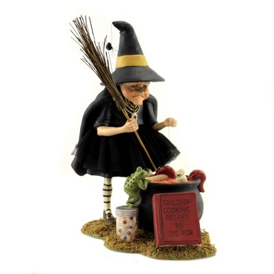 Halloween 11.5" Cauldron Cooking Witch Scary  Stinky Broom Frog  -  Decorative Figurines