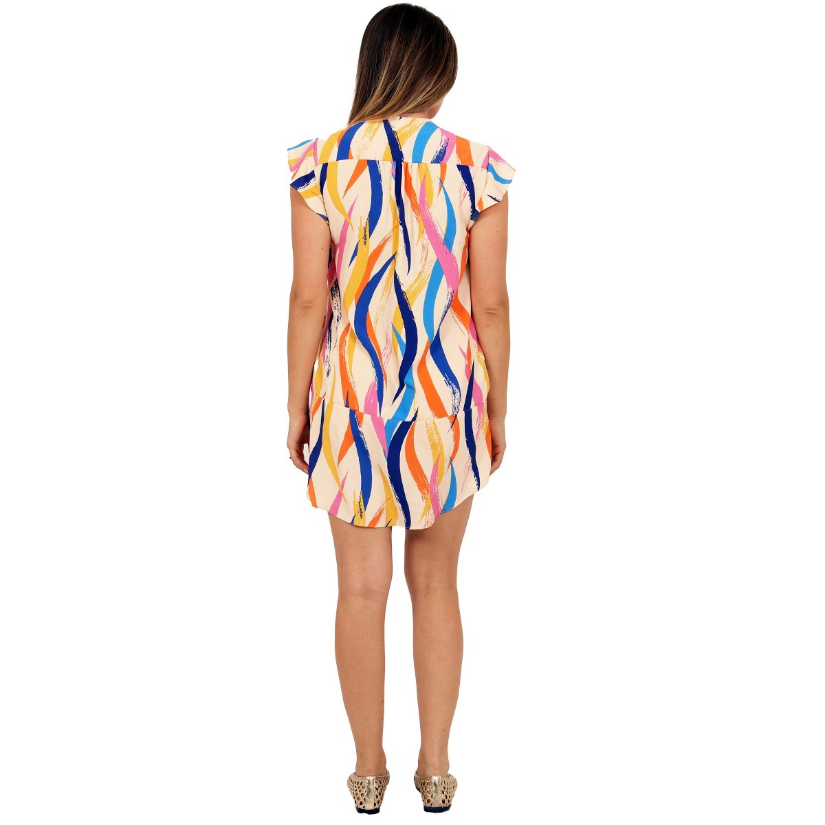 Женские платья 24seven Comfort Apparel 24seven Comfort Womens Essential Abstract Print V Neck Round Hem Mini Pocket Shift Dress — фото 3