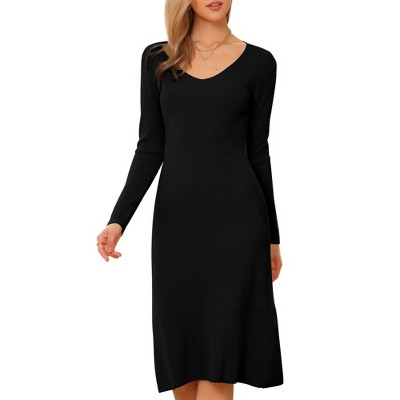 INSPIRE CHIC Women's V Neck Long Sleeve Ribbed Knit Midi Sweater Dresses