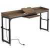 Lirago Gray Adjustable Overbed Table 70.86x15.75x35.4-43.3 Metal Frame with Charging Ports Wheels for Bedside Use - 3 of 4