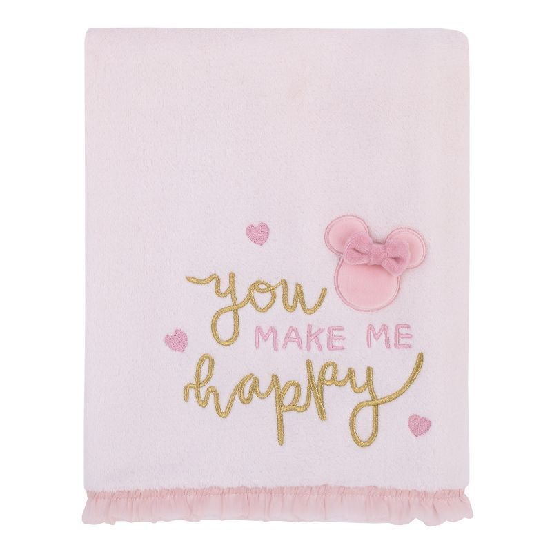 Disney Minnie Mouse My Happy Place Pink Super Soft Appliqued Baby Blanket, 1 of 7