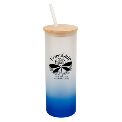 Elanze Designs Friendship Life's Greatest Dragonfly Wrap-Around Design 25 Ounce Frosted Gradient Glass On-The-Go Coffee Travel Skinny Tumbler Mug Cup,