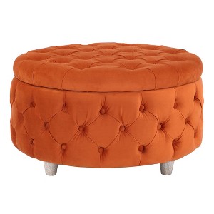 WestinTrends Round Velvet Tufted Storage Ottoman for Living Room Bedroom - 1 of 4