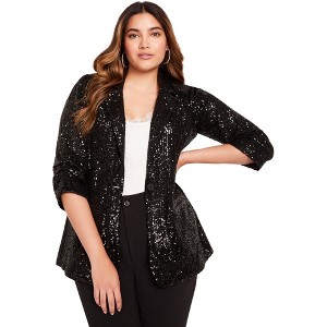 June + Vie by Roaman's Women's Plus Size Sequin Blazer - 1 of 4