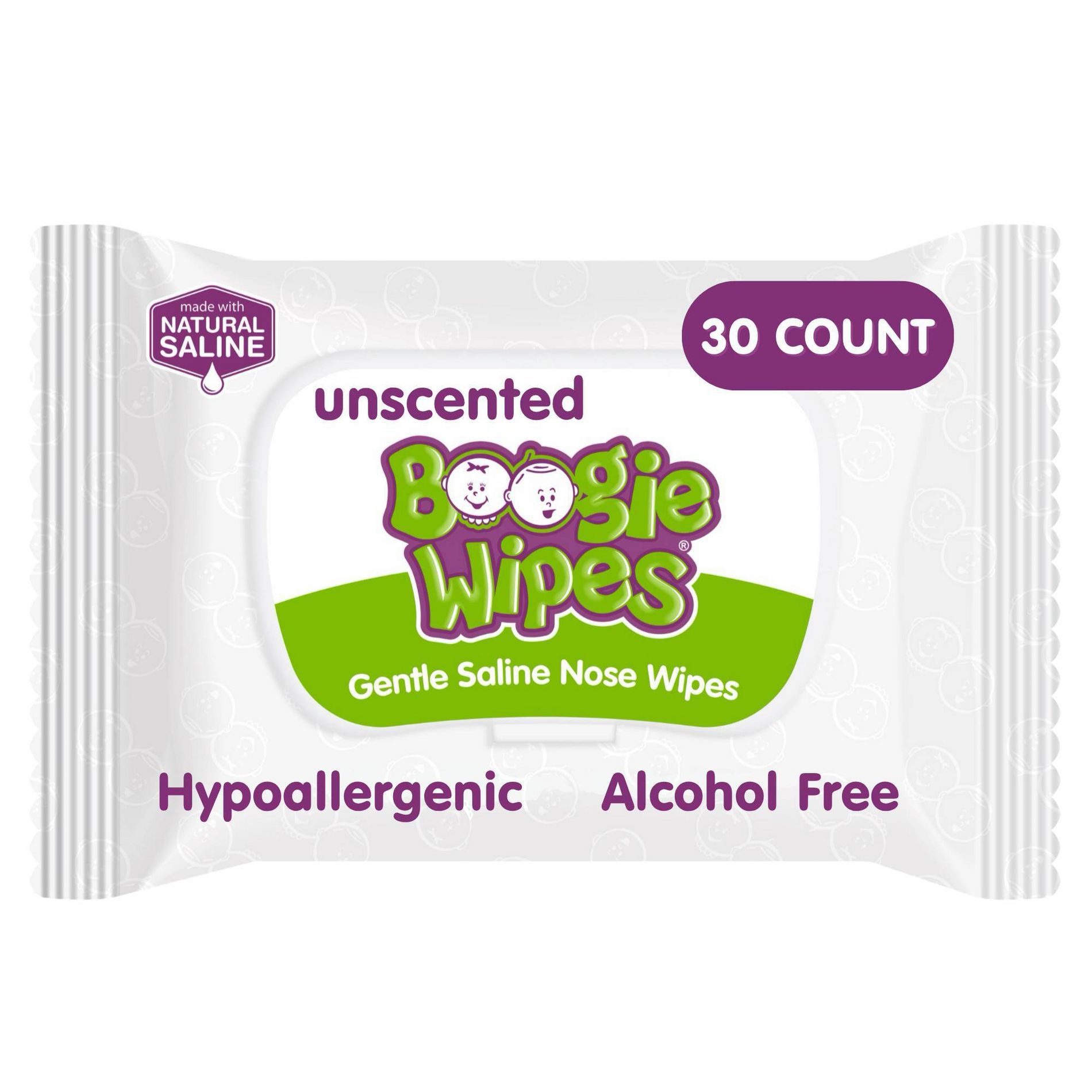 Boogie Wipes Saline Nose Wipes Unscented - 30ct: Pull-Out Dispenser, Vitamin E, Hypoallergenic, Alcohol-Free