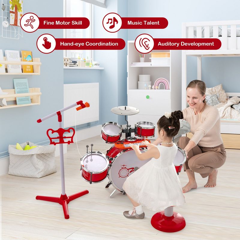 Costway Jazz Drum Set for Toddler Kids Educational Toy w/Keyboard Cymbal Microphone, 5 of 11