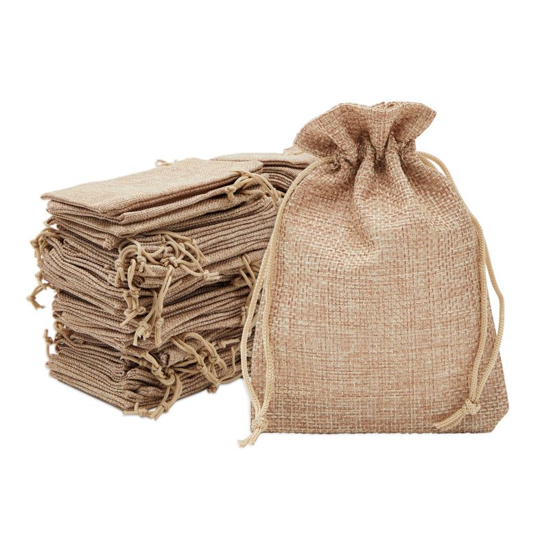 Juvale 100 Pack Burlap Drawstring Bags Jewelry Pouches for Rustic Wedding & Birthday Party Favors, 3.7 x 5.5 in, 1 of 8