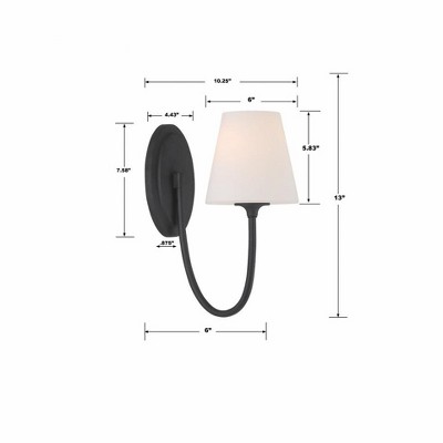 Juno Black Forged Sconce with White Glass Shade