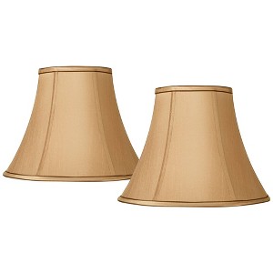 Springcrest Collection Set of 2 Softback Bell Lamp Shades Tan Brown Medium 7" Top x 14" Bottom x 11" Slant Spider with Replacement Harp Finial Fitting - 1 of 4