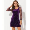 INSPIRE CHIC Women's Mesh Sheer Puff Long Sleeve Square Neck Glitter Star Mini Velvet Dress - 2 of 4